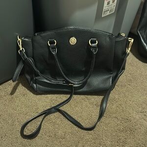 Anne Klein Black and Gold Crossbody Bag with Structured Design